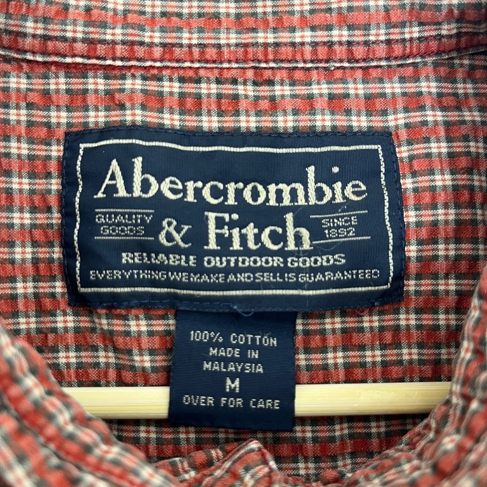 Abercrombie & Fitch Mens M Button Down Shirt Red All Over Grid Waffle Texture - Picture 4 of 8